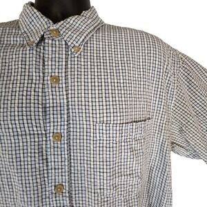 Grey Elephant Seersucker Shirt Short Sleeve Button Up Plaid‎ Mens Size L ** READ